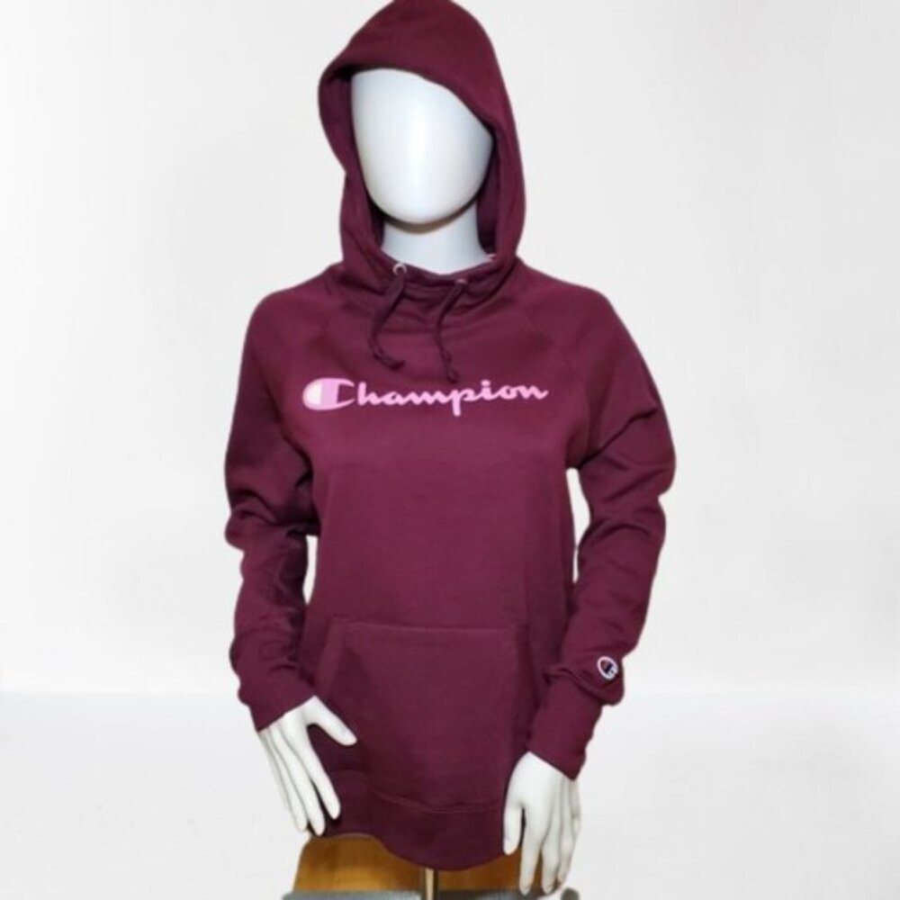 Champion Womens Hoodie Small Burgundy Logo Pullover Sweatshirt Casual - Picture 5 of 12
